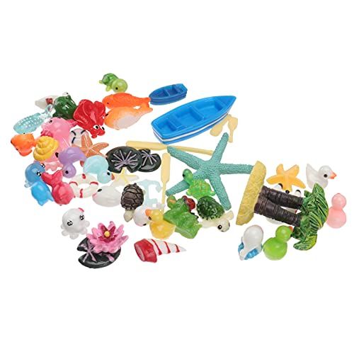  YARNOW 40Pcs Miniature Beach Figurines Ornaments Kit Set Tiny Beach Chair Boat Accessories for DIY Fairy Garden Bonsai Dollhouse Ocean Beach Random Color