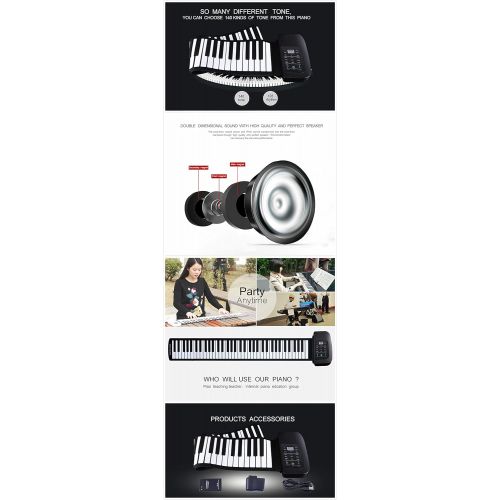  YARUIFANSEN 88 Keys Flexible Silicon Roll up Piano with MIDI & Speaker Keyboards Instrument