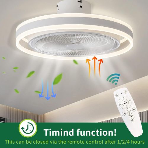  YATON Home Ceiling Fan with Light, 20 inches LED Remote Control Fully Dimmable Lighting Modes Invisible Acrylic Blades Metal Shell Semi Flush Mount Low Profile Fan with 8 Blades Smart Ce