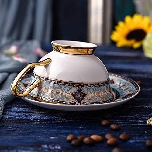  [아마존베스트]YBK Tech Euro Style Cup& Saucer Set Art Bone China Ceramic Tea Coffee Cup for Breakfast Home Kitchen