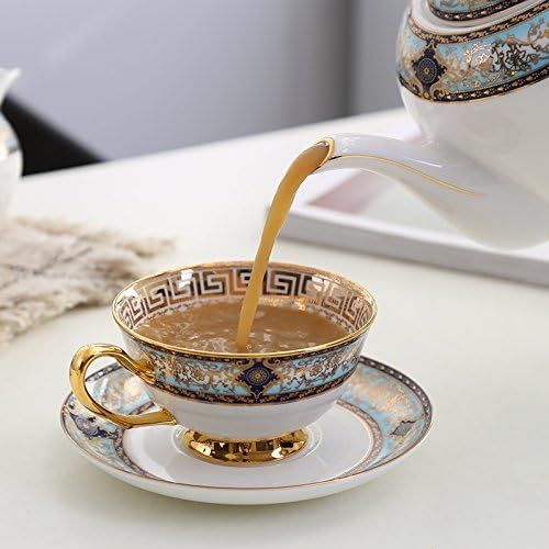  [아마존베스트]YBK Tech Euro Style Cup& Saucer Set Art Bone China Ceramic Tea Coffee Cup for Breakfast Home Kitchen