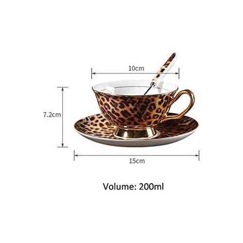  [아마존베스트]YBK Tech Euro Style Cup& Saucer Set Art Bone China Ceramic Tea Coffee Cup for Breakfast Home Kitchen (Leopard Pattern)