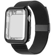 [아마존베스트]YC YANCH Compatible with Apple Watch Band 38mm 40mm 42mm 44mm with Case, Stainless Steel Mesh Loop Band with Apple Watch Screen Protector Compatible with iWatch Apple Watch Series