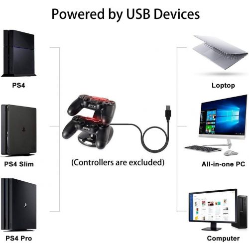  [아마존베스트]YCCTEAM PS4 Controller Charger, PS4 Pro/Playstation 4 / PS4 / PS4 Slim Controller Charger Charging Docking Station Stand.Dual USB Fast Charging Station & LED Indicator for Sony PS4 Control