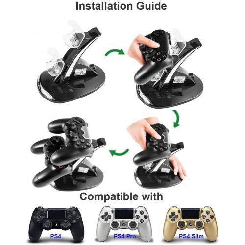  [아마존베스트]YCCTEAM PS4 Controller Charger, PS4 Pro/Playstation 4 / PS4 / PS4 Slim Controller Charger Charging Docking Station Stand.Dual USB Fast Charging Station & LED Indicator for Sony PS4 Control