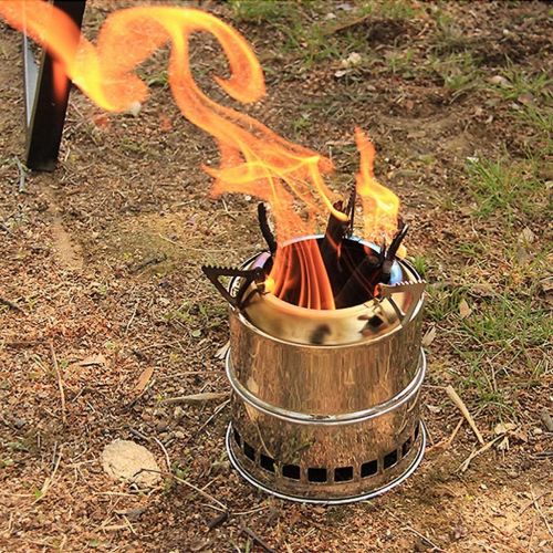  YCDJCS Camping Stove Portable Folding Lightweight Stainless Steel Stove Mini Wood Burning Stove for Outdoor Hiking Picnic BBQ with Storage Bag Camping Grills (Color : Silver, Size