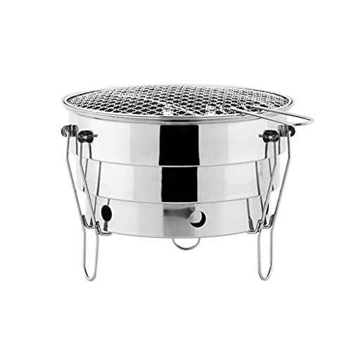  YCDJCS Stainless Steel Charcoal BBQ Grill Mini BBQ Grill Folding Barbecue Stove Portable Round Barbecue Stove for Outdoor Picnic Camping Hiking Patio Camping Grills (Color : Silver