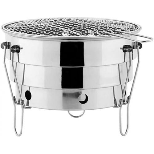  YCDJCS Stainless Steel Charcoal BBQ Grill Mini BBQ Grill Folding Barbecue Stove Portable Round Barbecue Stove for Outdoor Picnic Camping Hiking Patio Camping Grills (Color : Silver