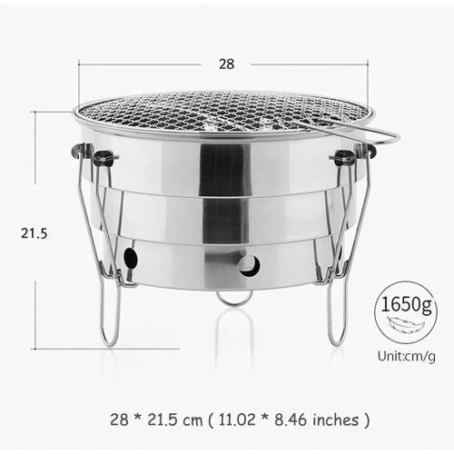  YCDJCS Stainless Steel Charcoal BBQ Grill Mini BBQ Grill Folding Barbecue Stove Portable Round Barbecue Stove for Outdoor Picnic Camping Hiking Patio Camping Grills (Color : Silver