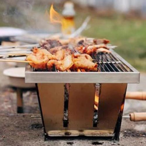  YCDJCS Barbecue Grill Household Charcoal Grill Outdoor Folding Portable Barbecue Tool Stainless Steel Barbecue Stove with Storage Bag Camping Grills (Color : Silver, Size : 32.521.