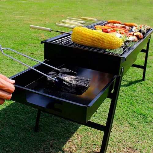  YCDJCS Portable Foldable Outdoor Independent Barbecue Grill Charcoal BBQ Set Folding Rack Smoker Grill for Cooking Camping Picnic Garden Party Camping Grills (Color : Black, Size :