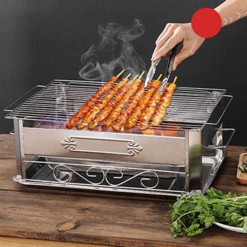  YCDJCS Grilled Fish Plate Commercial Fish Grill Household Rectangular Stainless Steel Charcoal Alcohol Stove Pull Out Charcoal Grill Camping Grills (Color : Silver, Size : 3045 cm)