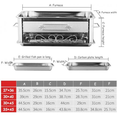  YCDJCS Grilled Fish Plate Commercial Fish Grill Household Rectangular Stainless Steel Charcoal Alcohol Stove Pull Out Charcoal Grill Camping Grills (Color : Silver, Size : 3045 cm)