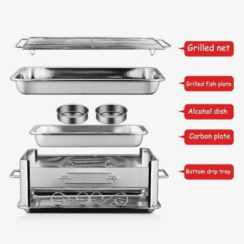  YCDJCS Grilled Fish Plate Commercial Fish Grill Household Rectangular Stainless Steel Charcoal Alcohol Stove Pull Out Charcoal Grill Camping Grills (Color : Silver, Size : 3045 cm)