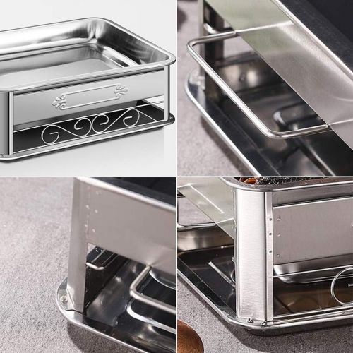  YCDJCS Grilled Fish Plate Commercial Fish Grill Household Rectangular Stainless Steel Charcoal Alcohol Stove Pull Out Charcoal Grill Camping Grills (Color : Silver, Size : 3045 cm)