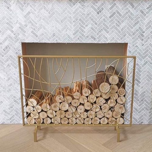  YCDJCS Heavy Duty Wrought Iron Fireplace Screen Gold Sparks Guard Decor Safety Fire Place Guard for Wood and Coal Firing Stoves Grills Fireplaces Accessories (Color : Gold, Size :