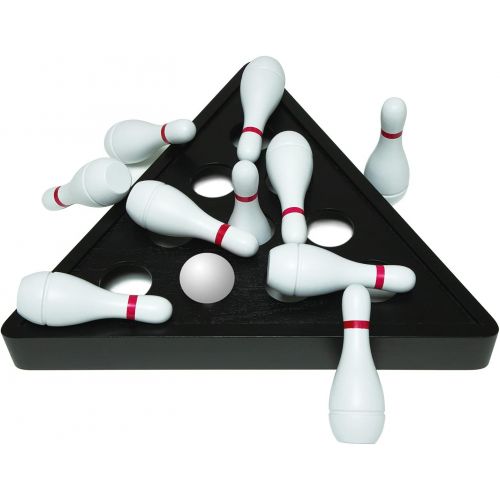  YDDS Shuffleboard Bowling Pin Set with 10 Pcs Premium Hardwood Bowling Pins Durable Triangular Pinsetter Resin Bowling Ball and Carrying Bag, Fun for Shuffleboard Games