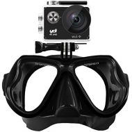 YDI Tauchmaske Schnorchelmaske kompatibel mit Action Sports Kamera, GoPro Hero 5/4/3/2/1, Xiaoyi Session, SJCAM Session, Schwimmen Maske fuer Schnorcheln (Schwarz)