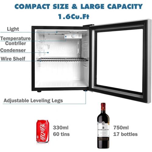  YDOQOM Mini Fridge Cooler with Glass, 60Can Beverage Refrigerator with Reversible Door for Beer Soda or Wine-1.6cu ft Small Drink Center Dispenser Perfect for Office/Basements/Home Bar