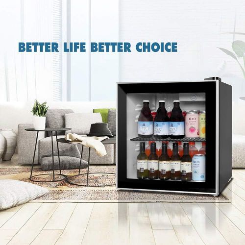  YDOQOM Mini Fridge Cooler with Glass, 60Can Beverage Refrigerator with Reversible Door for Beer Soda or Wine-1.6cu ft Small Drink Center Dispenser Perfect for Office/Basements/Home Bar