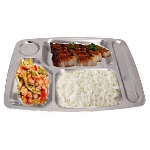  YDZN Stainless Steel Divided Dinner Tray Lunch Container Food Plate 4/5/6 Section for School Canteen Staff Dining Hall (01#: 4 sections)