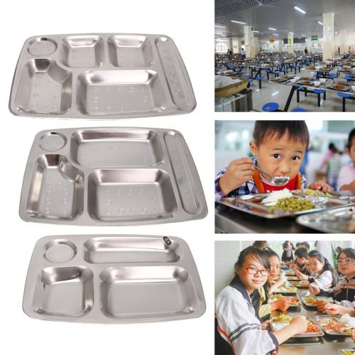  YDZN Stainless Steel Divided Dinner Tray Lunch Container Food Plate 4/5/6 Section for School Canteen Staff Dining Hall (01#: 4 sections)