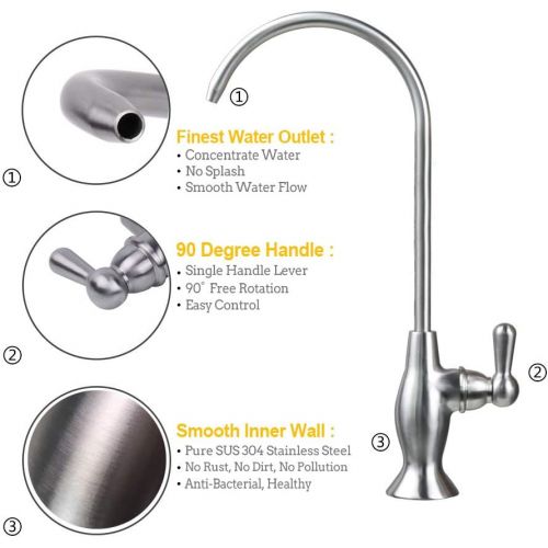  YDmeet Drinking Water Filter Faucet Stainless Steel Kitchen Bar Sink Purifier Faucet,fits Most Reverse Osmosis Systems,Lead-Free/Brushed/Single Handle (YD2201)
