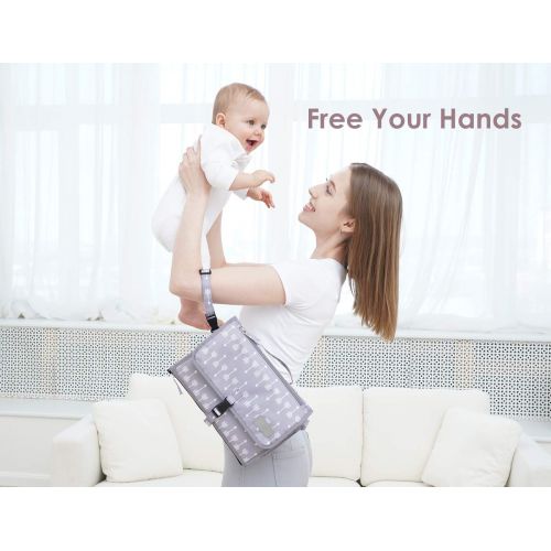  Portable Baby Diaper Changing Pad - YEAHOME Waterproof Travel Changing Table Pad for Newborn, Extended Cushioned Changing Mat with Head Pillow & Baby Stuff Pockets, Idea Registry G