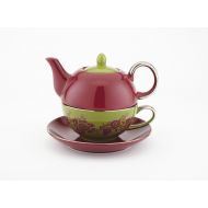 YEDI HOUSEWARE Yedi Houseware CC372 Tea for One Teapot and Teacup, Red and Green