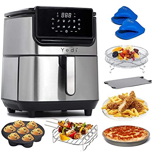  [아마존베스트]YEDI HOUSEWARE Yedi Evolution Air Fryer, 6.8 Quart, Stainless Steel, Ceramic Cooking Basket, with Deluxe Accessory Kit and Recipe Book