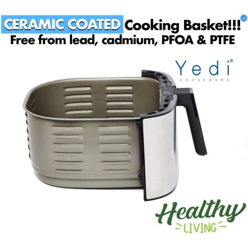  [아마존베스트]YEDI HOUSEWARE Yedi Evolution Air Fryer, 6.8 Quart, Stainless Steel, Ceramic Cooking Basket, with Deluxe Accessory Kit and Recipe Book