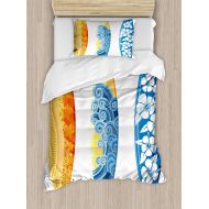 YEHO Art Gallery Full bedding sets for boys,Surf Duvet Cover Set,Ornate Colorful Surfboards Vocation Fun Water Sports Moving Waves Lifestyle,1 Comforter Cover 1 Bed Sheets 2 Pillow Cases,Blue Orang
