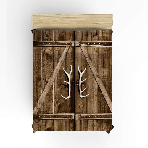  YEHO Art Gallery Full Size Duvet Cover Set Cute Bedding Sets for Girls Boys,Vintage Wooden Door with Antlers Pattern Adult Bed Sets,4 Pcs Include 1 Flat Sheet 1 Duvet Cover and 2 P