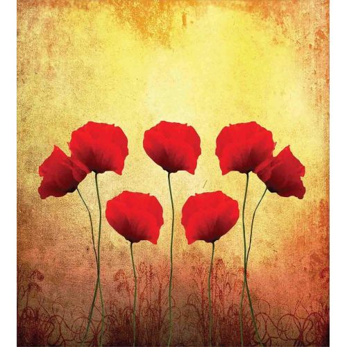  YEHO Art Gallery Full Bedding Sets for boys,Poppy Duvet Cover Set,Poppies on Old Aged Retro Featured Backdrop Design Past Days Drama Petals,Include 1 Comforter Cover 1 Bed Sheets 2 Pillow Casess,Sc