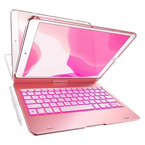  [아마존베스트]YEKBEE iPad Keyboard Case for 10.2-inch iPad 8th Generation (2020), 7th Gen, Air 3, Pro 10.5 in 11 Colors - 10 Color Backlight, 7 Modes, 360° Rotatable, Slim Protective Cover, Apple Penci