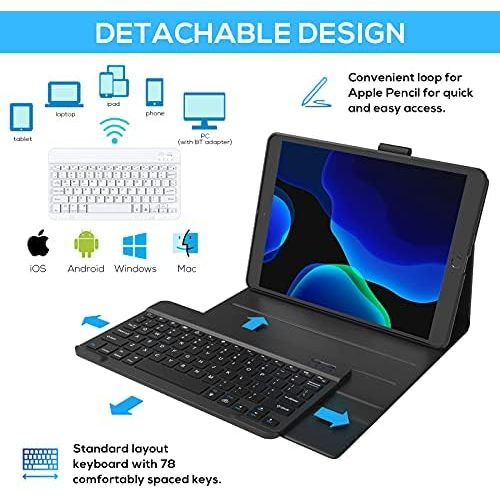  [아마존베스트]YEKBEE iPad 8th Generation Case with Keyboard & Pencil Holder, iPad 10.2 2020 & Air 3 10.5 Compatible - 7 Color Backlit Keyboard - Slim Leather Folio Smart Cover for iPad 8, 2019 iPad 7 &