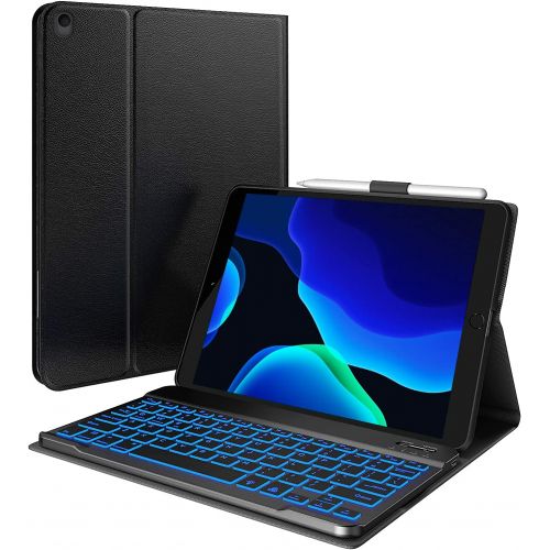  [아마존베스트]YEKBEE iPad 8th Generation Case with Keyboard & Pencil Holder, iPad 10.2 2020 & Air 3 10.5 Compatible - 7 Color Backlit Keyboard - Slim Leather Folio Smart Cover for iPad 8, 2019 iPad 7 &