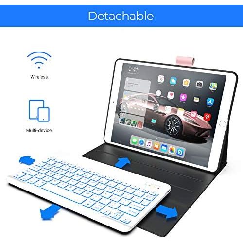  [아마존베스트]YEKBEE iPad 10.2 8th 7th Generation Case with Keyboard, 7 Color Backlit Detachable Wireless Keyboard, Pencil Holder Folio Cover for iPad 10.2 inch 2019/2020, iPad Air 3, iPad 10.2 Keyboar