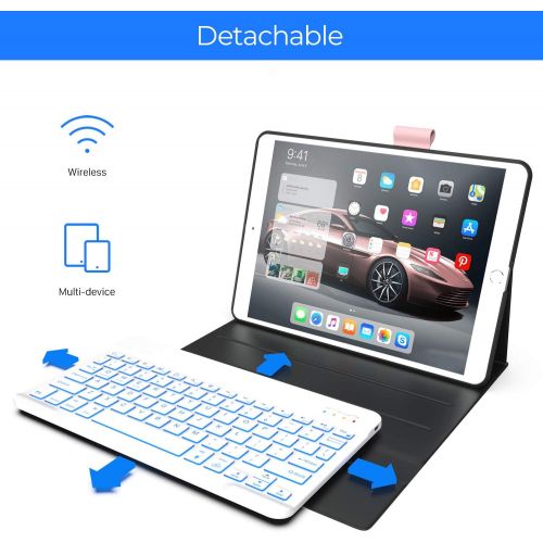 [아마존베스트]YEKBEE iPad 10.2 8th 7th Generation Case with Keyboard, 7 Color Backlit Detachable Wireless Keyboard, Pencil Holder Folio Cover for iPad 10.2 inch 2019/2020, iPad Air 3, iPad 10.2 Keyboar