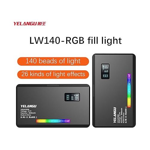  YELANGU Mini RGB LED Video Light Panel, Dimmable Spotlights for Camera Lighting and Video Recording, 2500-9000K Adjustable Color Temperature with Integrated 3000mAh Battery