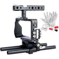 YELANGU Handheld Aluminum Alloy Camera Video Cage Rig Kit Film Making System with 15mm Rod for Sony Alpha A6000 A6300 A6500 ILDC Mirrorless Camera Camcorder with Pergear Cleaing Ki