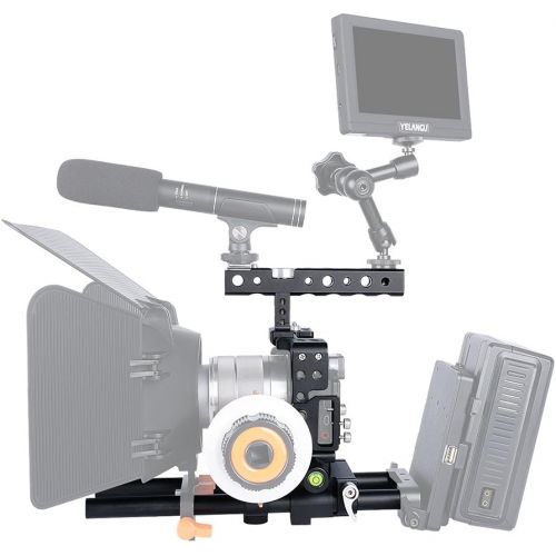  YELANGU Handheld Aluminum Alloy Camera Video Cage Rig Kit Film Making System with 15mm Rod for Sony Alpha A6000 A6300 A6500 ILDC Mirrorless Camera Camcorder with Pergear Cleaing Ki