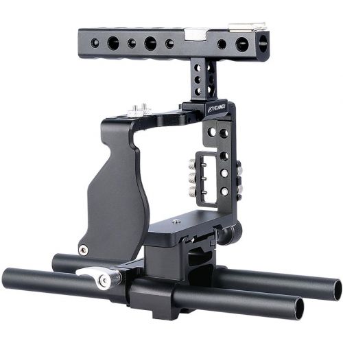  YELANGU Handheld Aluminum Alloy Camera Video Cage Rig Kit Film Making System with 15mm Rod for Sony Alpha A6000 A6300 A6500 ILDC Mirrorless Camera Camcorder with Pergear Cleaing Ki