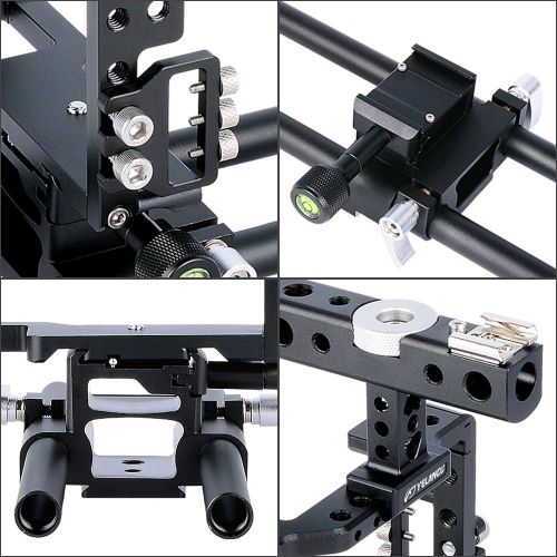  YELANGU Handheld Aluminum Alloy Camera Video Cage Rig Kit Film Making System with 15mm Rod for Sony Alpha A6000 A6300 A6500 ILDC Mirrorless Camera Camcorder with Pergear Cleaing Ki