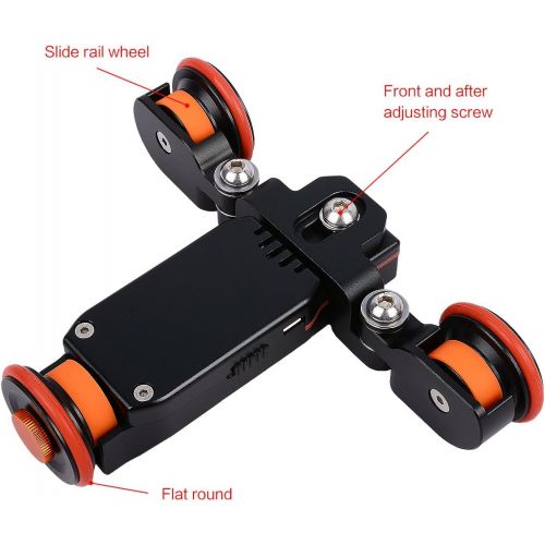  YELANGU 3-Wheels Motorized Autodolly Video Car Slider with Remote, Rechargeable, Three Speed Adjust for GoPro and iPhone Camera Weight Up to 3kgs(Black)