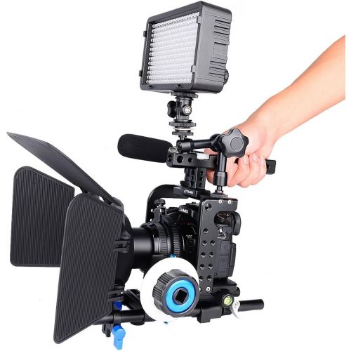  YELANGU YLG0906A Camera Video Handheld Cage Aluminum Alloy Stabilizer Steadicam Film Movie Making Kit for Panasonic GH5 GH4 Cameras to Mount Microphone Monitor LED Flash Follow Foc