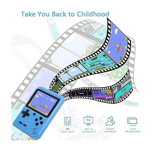  Retro Handheld Game Console with 400 Classical FC Games-3.0 Inches Screen Portable Video Game Consoles with Protective Shell-Handheld Video Games Support for Connecting TV & Two Players
