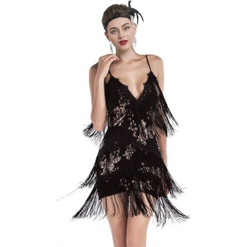  할로윈 용품YEMILL Womens Flapper Dress 1920s Gatsby Tassel Sway Dance Cocktail Dress with 20s Accessories Set