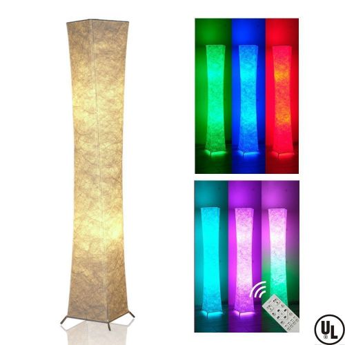  YENNY SHOP Soft Light Floor Lamp with Remote Control, Yenny shop 52 RGB Color Changing LED Tyvek Fabric Shade Dimmable & 2 smart LED bulbs For Livingroom,Bedroom(Slim Lamp)