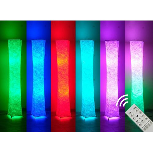  YENNY SHOP Soft Light Floor Lamp with Remote Control, Yenny shop 52 RGB Color Changing LED Tyvek Fabric Shade Dimmable & 2 smart LED bulbs For Livingroom,Bedroom(Slim Lamp)